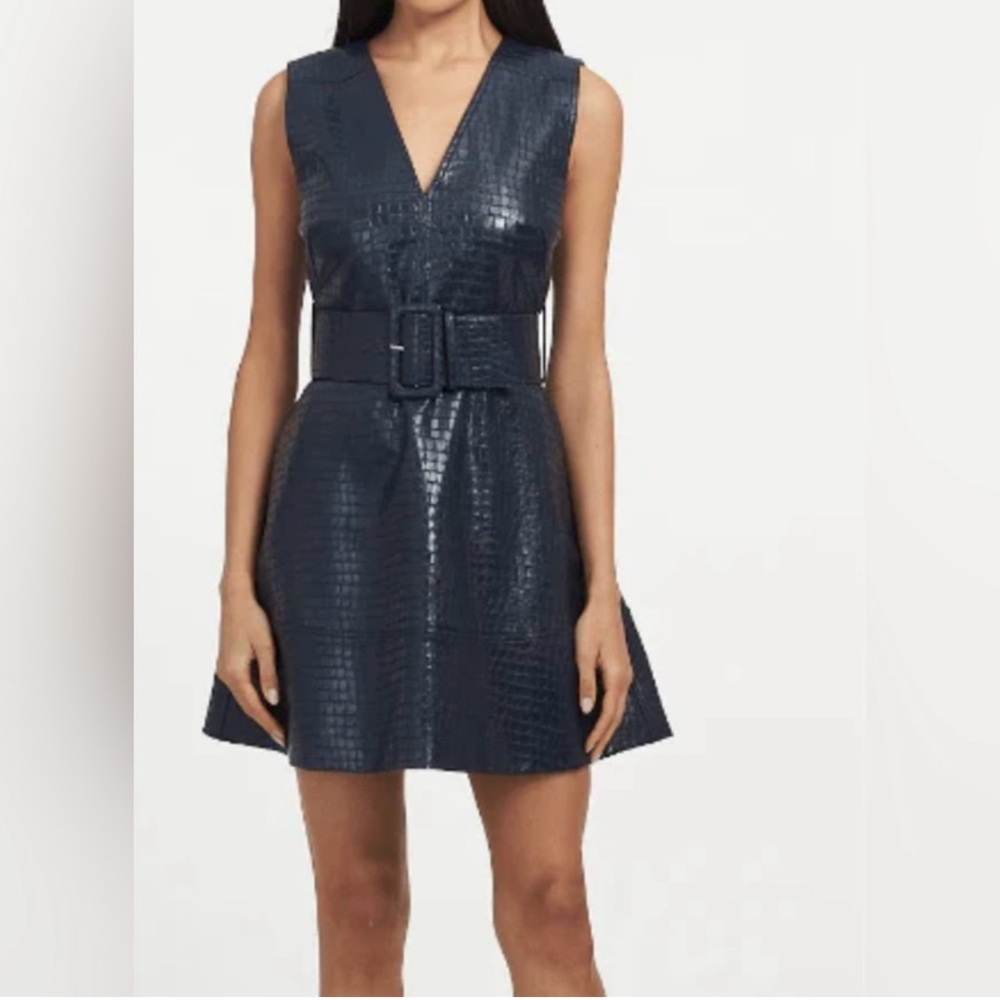 Tanya Taylor Faux Croc Blue Sleeveless V-Neck A-Line Mini Dress. Size 4
